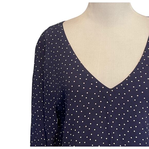 Maeve by Anthropologie Pernille Top Womens Small Navy Polka Dot V-Neck Blouse - Picture 3 of 8